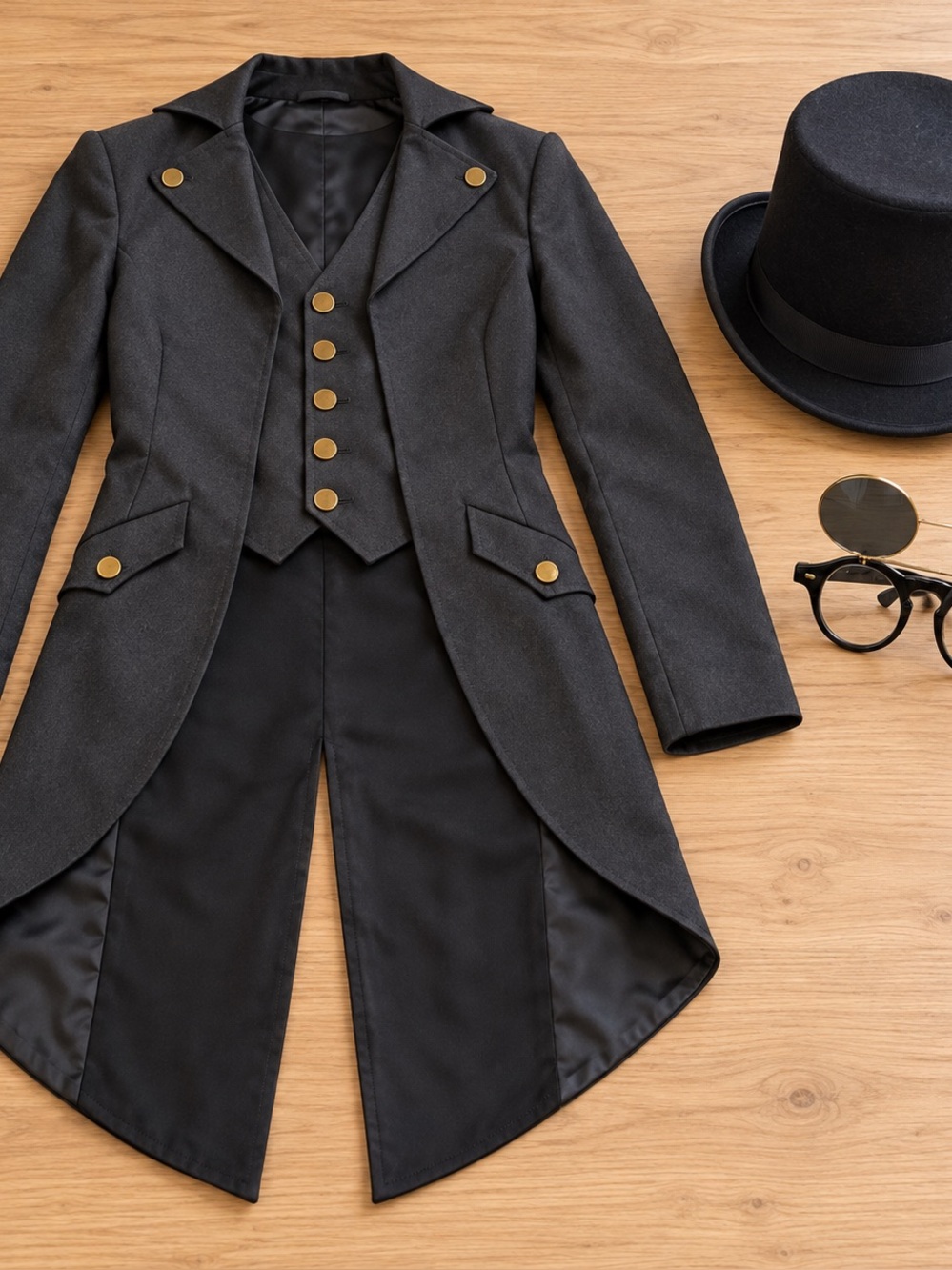 Steampunk Gothic Costume Set Tailcoat Top Hat & Flip-Up Glasses Kids Size 8